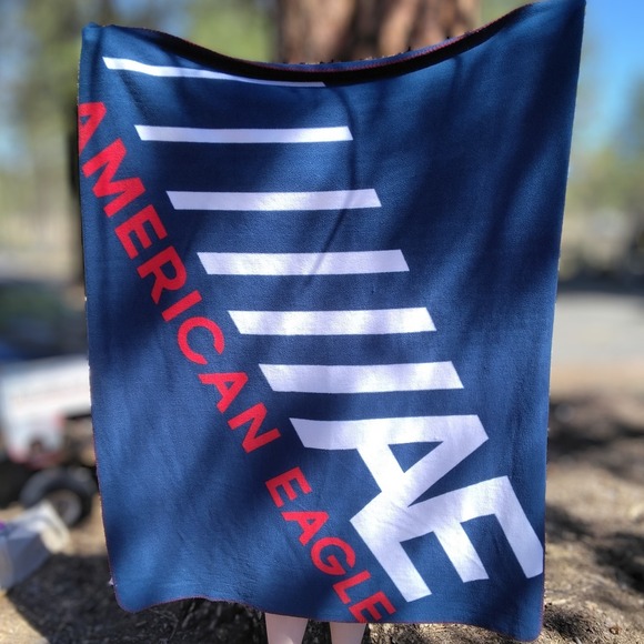 American Eagle Outfitters Other - American Eagle Outfitters Fleece Throw Blanket Navy Red White 50x60 Logo Y2K